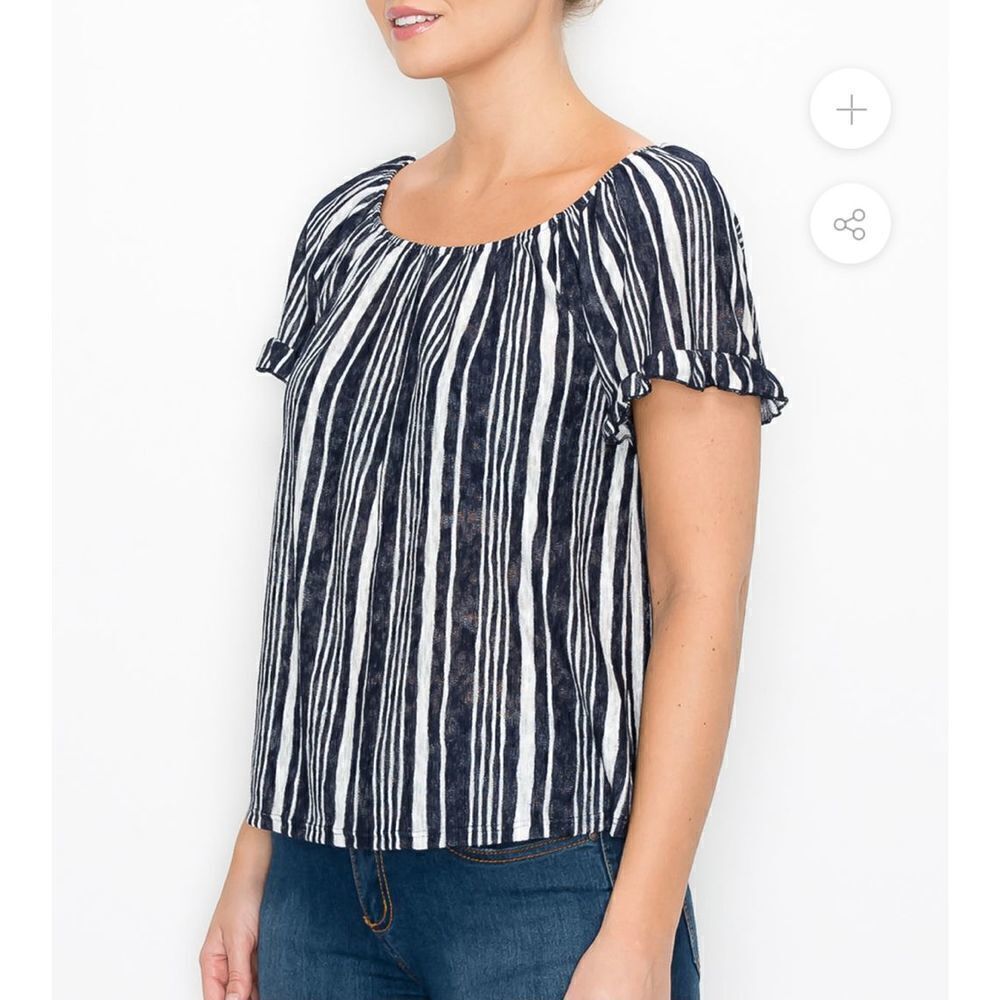 Anthropologie off shoulder striped top navy white NWOT small - Picture 2 of 9
